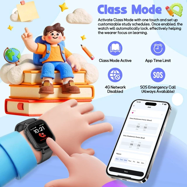 Alt view image 5 of 7 - 4G Kids Smart Watch Boys Girls,GPS Tracker Watch Phone Video SOS Voice Chat | IP68 Smartwatch Gift for Teens 4-12 Years with SIM Card School Mode WIFI SMS Camera Clock Sports Parental APP
