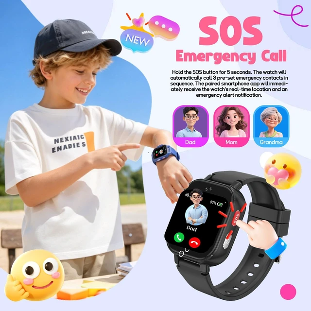 Alt view image 4 of 7 - 4G Kids Smart Watch Boys Girls,GPS Tracker Watch Phone Video SOS Voice Chat | IP68 Smartwatch Gift for Teens 4-12 Years with SIM Card School Mode WIFI SMS Camera Clock Sports Parental APP
