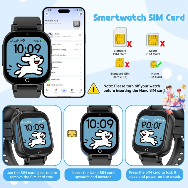 Alt view image 7 of 7 - 4G Kids Smart Watch Boys Girls,GPS Tracker Watch Phone Video SOS Voice Chat | IP68 Smartwatch Gift for Teens 4-12 Years with SIM Card School Mode WIFI SMS Camera Clock Sports Parental APP