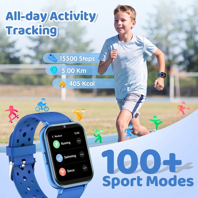 Alt view image 3 of 7 - Kids Smart Watch No Phone Needed 1.83" Fitness Tracker Watch with Pedometer | Heart Rate, Sleep Monitor, 100+ Sport Mode,IP68 Waterproof,Camera, Music, Game, Bluetooth Calling for Boys Girls 5-16 Blue