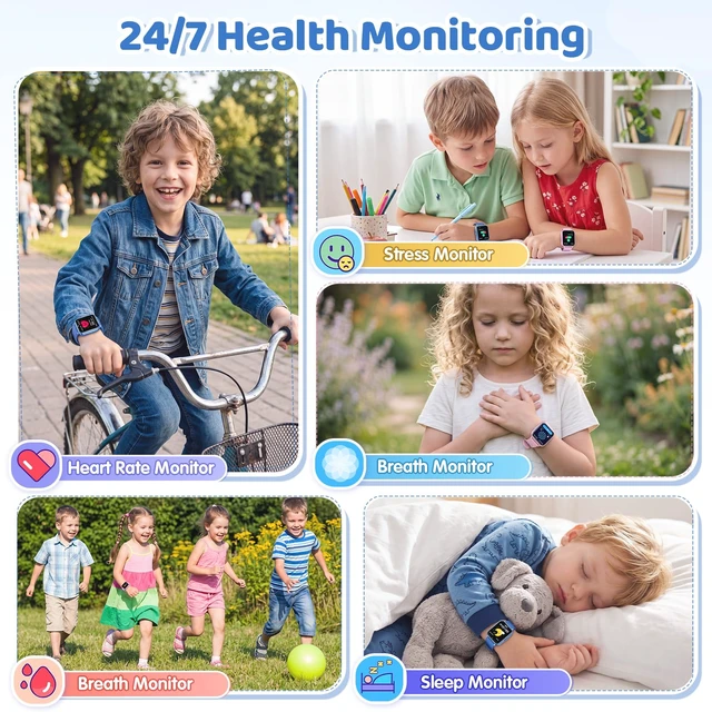 Alt view image 4 of 7 - Kids Smart Watch No Phone Needed 1.83" Fitness Tracker Watch with Pedometer | Heart Rate, Sleep Monitor, 100+ Sport Mode,IP68 Waterproof,Camera, Music, Game, Bluetooth Calling for Boys Girls 5-16 Blue