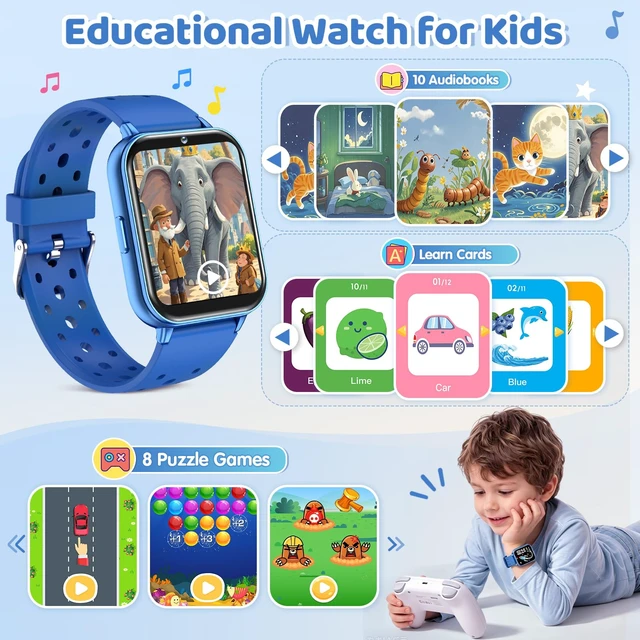 Alt view image 6 of 7 - Kids Smart Watch No Phone Needed 1.83" Fitness Tracker Watch with Pedometer | Heart Rate, Sleep Monitor, 100+ Sport Mode,IP68 Waterproof,Camera, Music, Game, Bluetooth Calling for Boys Girls 5-16 Blue