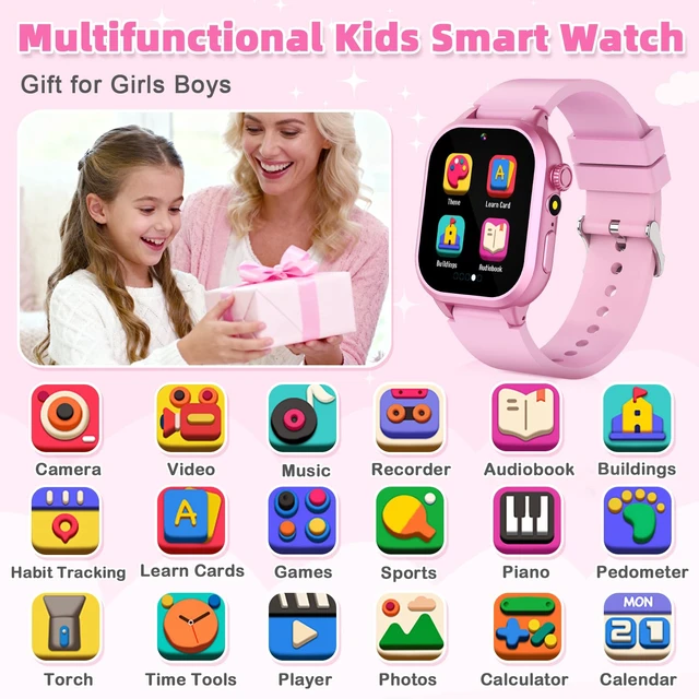 Alt view image 2 of 7 - Kids Smart Watch Girls Gift for Girl Aged 5-12, 40 Games, Camera Video Pink | HD Touchscreen Kids Watch, Music, Pedometer,Habit Tracking, Story,Learn Card,Toy Birthday Gifts for Girls Age 5 6 7 8 9 10