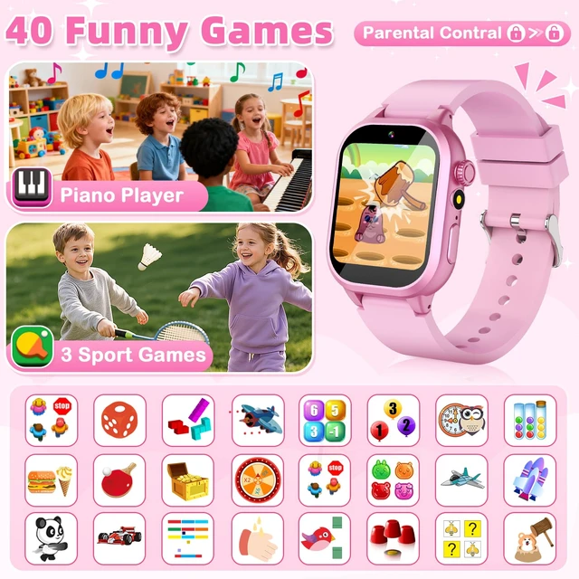 Alt view image 5 of 7 - Kids Smart Watch Girls Gift for Girl Aged 5-12, 40 Games, Camera Video Pink | HD Touchscreen Kids Watch, Music, Pedometer,Habit Tracking, Story,Learn Card,Toy Birthday Gifts for Girls Age 5 6 7 8 9 10