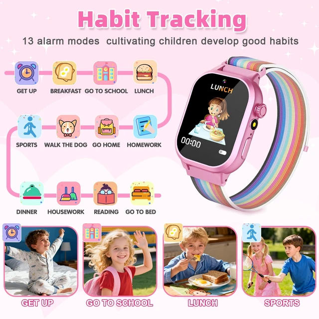 Alt view image 6 of 7 - Kids Smart Watch Girls Gift for Girl Aged 5-12, 40 Games, Camera Video Pink | HD Touchscreen Kids Watch, Music, Pedometer,Habit Tracking, Story,Learn Card,Toy Birthday Gifts for Girls Age 5 6 7 8 9 10
