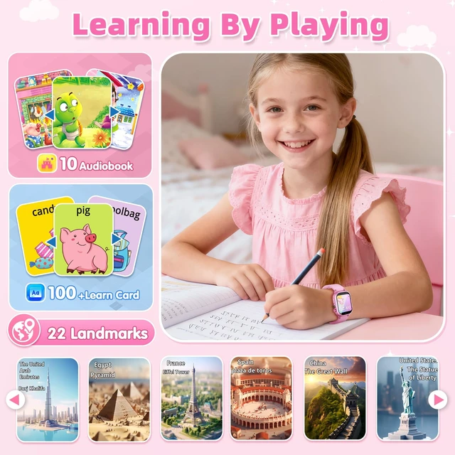 Alt view image 7 of 7 - Kids Smart Watch Girls Gift for Girl Aged 5-12, 40 Games, Camera Video Pink | HD Touchscreen Kids Watch, Music, Pedometer,Habit Tracking, Story,Learn Card,Toy Birthday Gifts for Girls Age 5 6 7 8 9 10