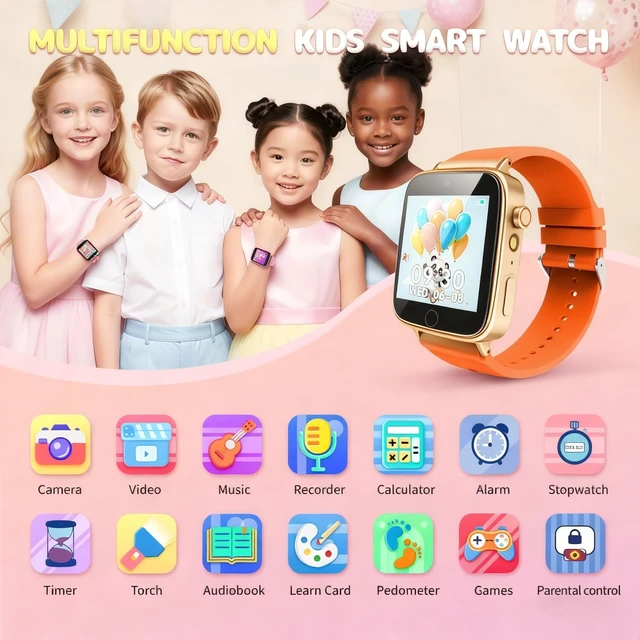 Alt view image 2 of 7 - Kids Watches for Girls Toys Age 4-12, Orange Smart Watch for Kids with Camera, 26 Puzzle Games, Alarm Clock, Pedometer, Audiobook, Learn Card, Toddler Girl Watch Birthday Gift for 8 9 10 Year Old