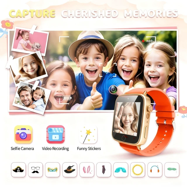 Alt view image 3 of 7 - Kids Watches for Girls Toys Age 4-12, Orange Smart Watch for Kids with Camera, 26 Puzzle Games, Alarm Clock, Pedometer, Audiobook, Learn Card, Toddler Girl Watch Birthday Gift for 8 9 10 Year Old