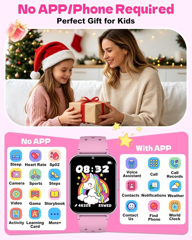 Alt view image 2 of 7 - Kids Waterproof Smart Watch,1.83" Fitness Tracker Watch with Heart Rate, | Sleep Monitor, Pedometer, Camera, AI Voice, Games,100+ Sport Mode, Dual Bands, NO APP/Phone,Gift for Girls Teens 5-16(Pink)