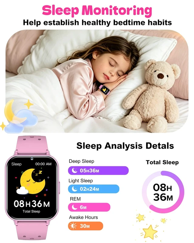 Alt view image 4 of 7 - Kids Waterproof Smart Watch,1.83" Fitness Tracker Watch with Heart Rate, | Sleep Monitor, Pedometer, Camera, AI Voice, Games,100+ Sport Mode, Dual Bands, NO APP/Phone,Gift for Girls Teens 5-16(Pink)