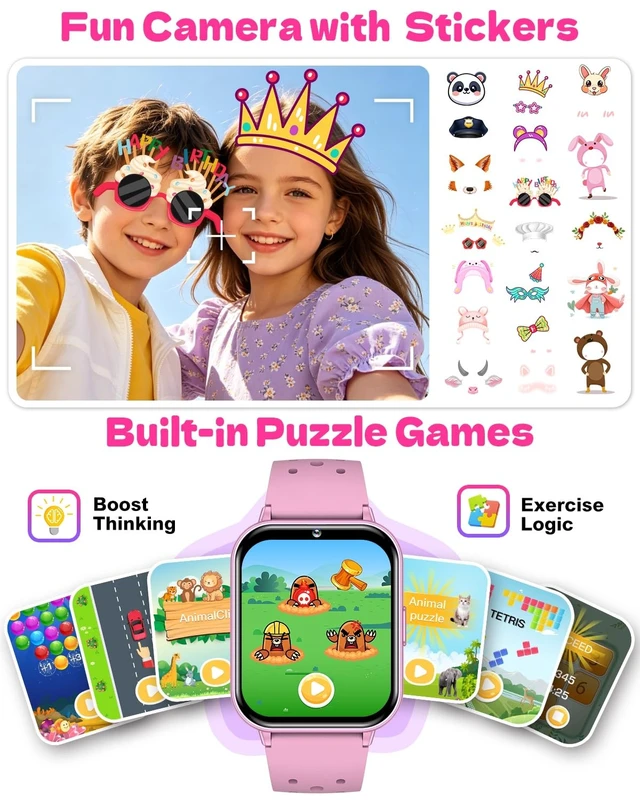 Alt view image 6 of 7 - Kids Waterproof Smart Watch,1.83" Fitness Tracker Watch with Heart Rate, | Sleep Monitor, Pedometer, Camera, AI Voice, Games,100+ Sport Mode, Dual Bands, NO APP/Phone,Gift for Girls Teens 5-16(Pink)