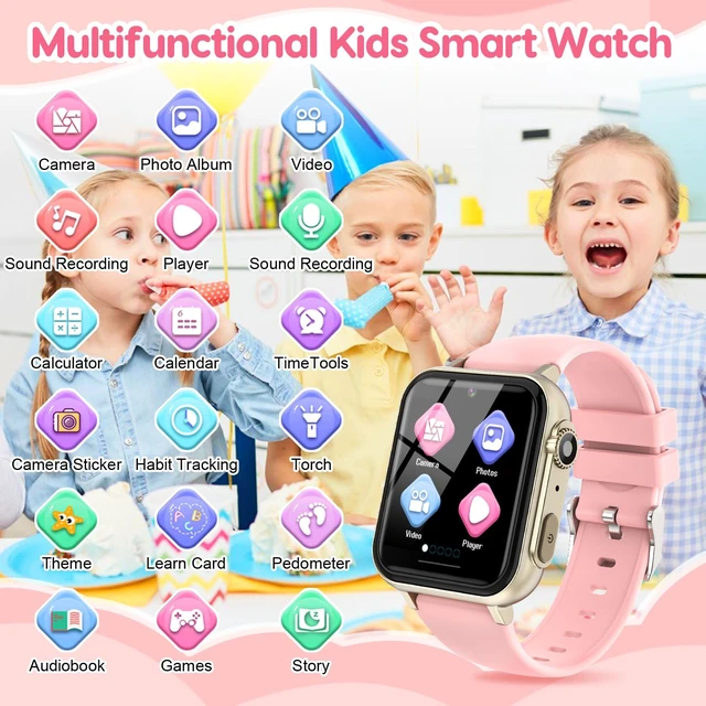Alt view image 2 of 7 - Smart Watch for Kids for Girls Ages 4-12 - Includes Screen Protector, 30+ Games, 140 Learning Cards, HD Touch Screen, Camera, Music, Pedometer - Fun & Educational Birthday Gift Idea (Pink)