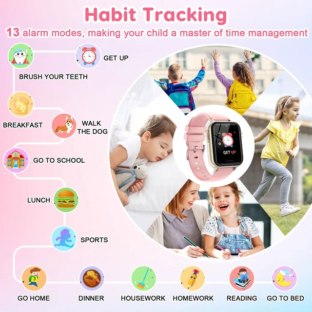 Alt view image 5 of 7 - Smart Watch for Kids for Girls Ages 4-12 - Includes Screen Protector, 30+ Games, 140 Learning Cards, HD Touch Screen, Camera, Music, Pedometer - Fun & Educational Birthday Gift Idea (Pink)