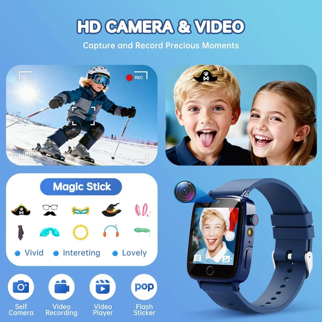 Alt view image 4 of 7 - Smart Watch for Kids with 26 Puzzle Games, HD Touch Screen Kids Watch, Camera, Music Player, Alarm Clock, Calculator, Pedometer, Learn Card - 12/24hr Toys for Age 3-12 Year Old, Birthday Gift for Boys