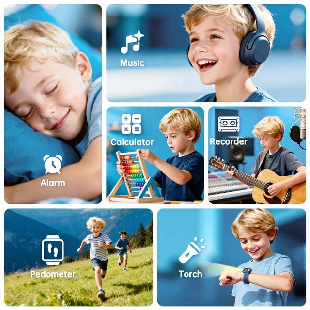 Alt view image 6 of 7 - Smart Watch for Kids with 26 Puzzle Games, HD Touch Screen Kids Watch, Camera, Music Player, Alarm Clock, Calculator, Pedometer, Learn Card - 12/24hr Toys for Age 3-12 Year Old, Birthday Gift for Boys