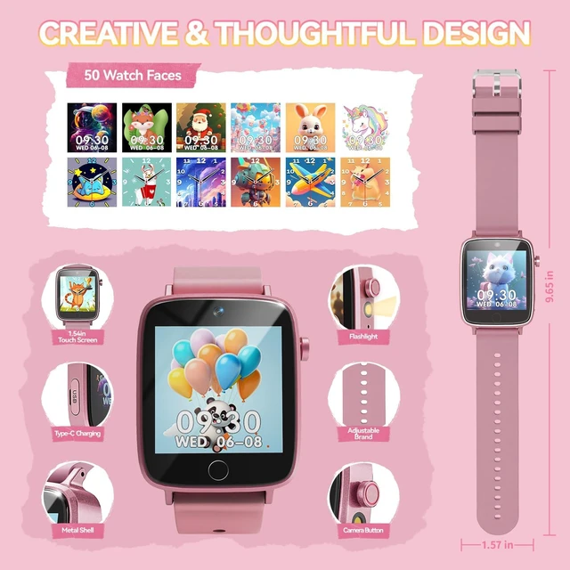 Alt view image 7 of 7 - Kids Watch for Girls 4 5 6 7 8 9 10 Years Old Gifts, Smart Watch for Kids with 26 Puzzle Games, HD Touch Screen, Flashlight, Learn Cards, Audiobook, Toddler Toys Christmas Birthday Gifts
