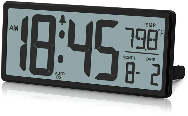 Main image of 13.8" Auto Set Digital Wall Clock, Auto DST Alarm Clock Battery Operated | Wall/Desktop Clock for Bedroom, Classroom, Office, Large Display with Alarm Function, Temperature, Date and Day, Humidity
