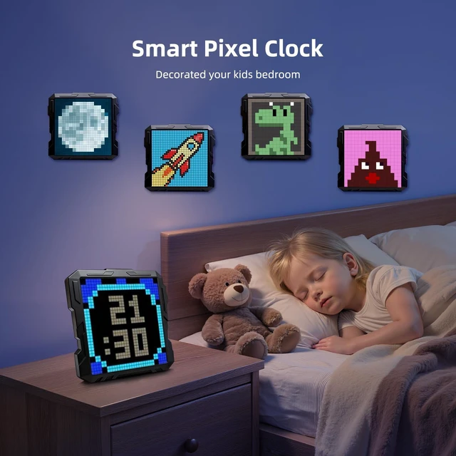Alt view image 3 of 7 - 32x32 RGB LED Pixel Art Display, App-Controlled Gaming Desk Decor | Smart Clock & Alarm, DIY Pixel Art & GIF Creator, Cool Animation Frame, Gaming Room Setup, Creative Tech Gift for Gamers Kids