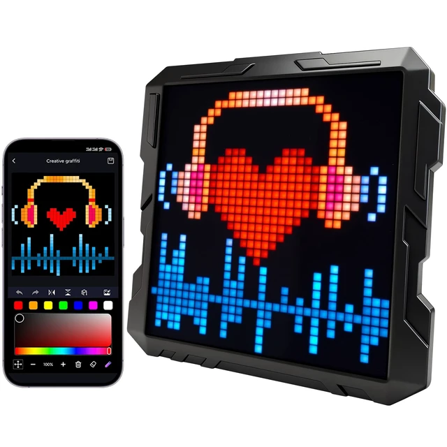 Main image of 32x32 RGB LED Pixel Art Display, App-Controlled Gaming Desk Decor | Smart Clock & Alarm, DIY Pixel Art & GIF Creator, Cool Animation Frame, Gaming Room Setup, Creative Tech Gift for Gamers Kids
