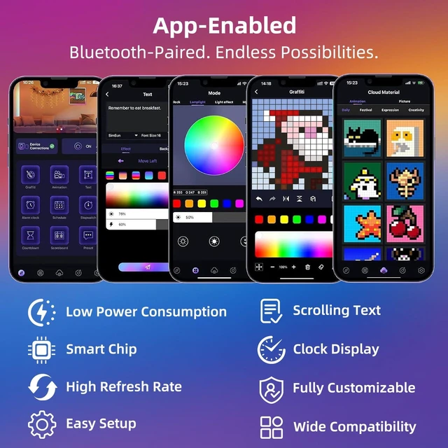 Alt view image 5 of 7 - 32x32 RGB LED Pixel Art Display, App-Controlled Gaming Desk Decor | Smart Clock & Alarm, DIY Pixel Art & GIF Creator, Cool Animation Frame, Gaming Room Setup, Creative Tech Gift for Gamers Kids