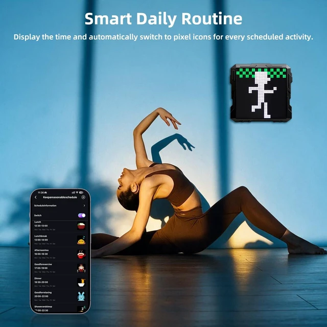 Alt view image 6 of 7 - 32x32 RGB LED Pixel Art Display, App-Controlled Gaming Desk Decor | Smart Clock & Alarm, DIY Pixel Art & GIF Creator, Cool Animation Frame, Gaming Room Setup, Creative Tech Gift for Gamers Kids