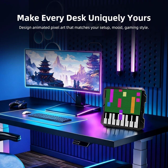 Alt view image 2 of 7 - 32x32 RGB LED Pixel Art Display, App-Controlled Gaming Desk Decor | Smart Clock & Alarm, DIY Pixel Art & GIF Creator, Cool Animation Frame, Gaming Room Setup, Creative Tech Gift for Gamers Kids