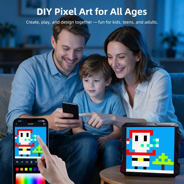 Alt view image 7 of 7 - 32x32 RGB LED Pixel Art Display, App-Controlled Gaming Desk Decor | Smart Clock & Alarm, DIY Pixel Art & GIF Creator, Cool Animation Frame, Gaming Room Setup, Creative Tech Gift for Gamers Kids