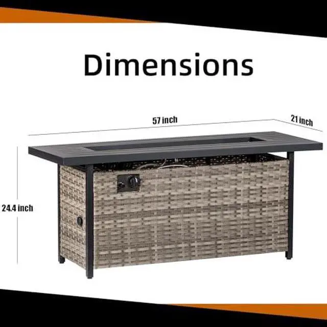 Alt view image 5 of 7 - EcoNook 57 inch Propane fire Pit Table with Waterproof Cover & Ratten Side Panel, 50000 BTU Gas Firepit Table with Lid & Lava Rock, Outdoor Fire Pit for Dining or Party, Firepit for Outside, Patio
