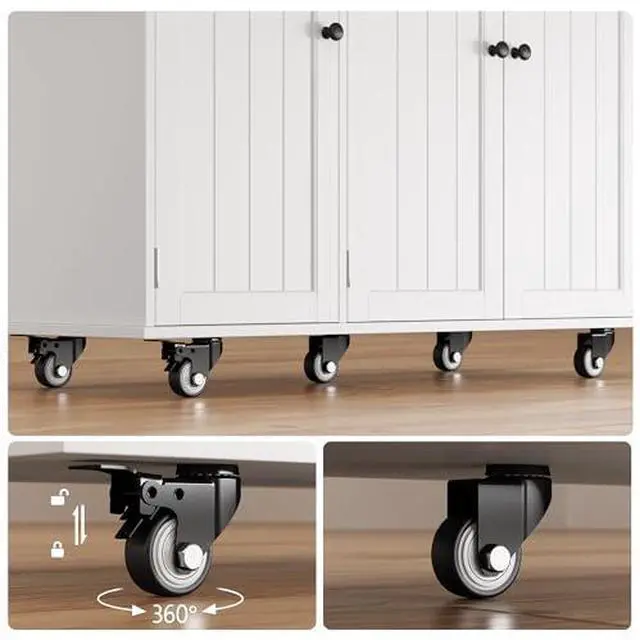 Alt view image 4 of 7 - Ahomly Kitchen Island with Storage, Island Table for Kitchen with Drop Leaf, 5 Wheels, Interal Storage Rack, a Drawer, Spicy Rack and Towel Bar, Sufficient Countertop Space and Storage, White