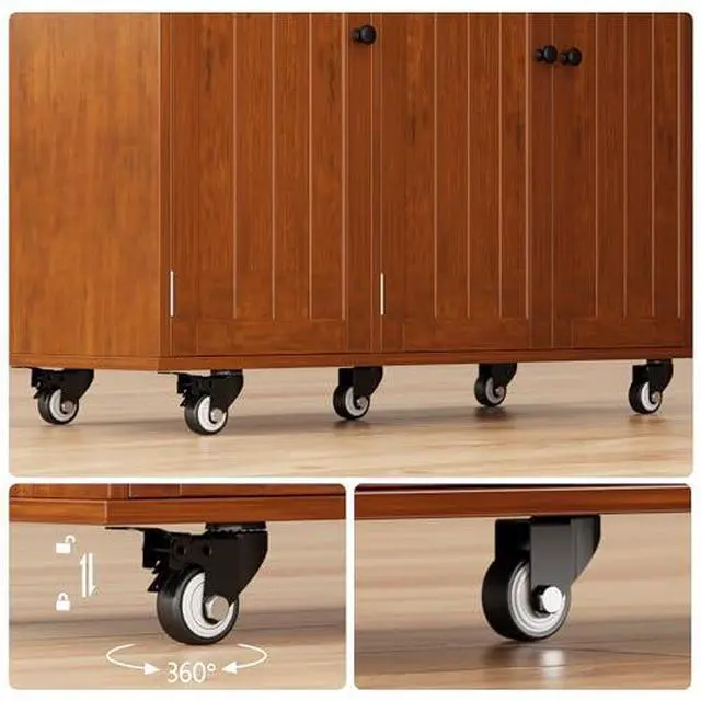 Alt view image 7 of 7 - Ahomly Kitchen Island with Storage, Rolling Kitchen Island on Wheels with Drop Leaf, Interal Storage Rack, a Drawer, Spicy Rack and Towel Bar, Mobile Island Table for Kitchen, Brown