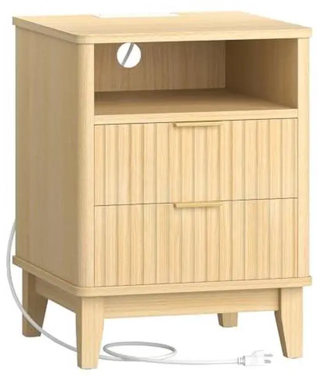Main image of Fluted Nightstand with Charger Station