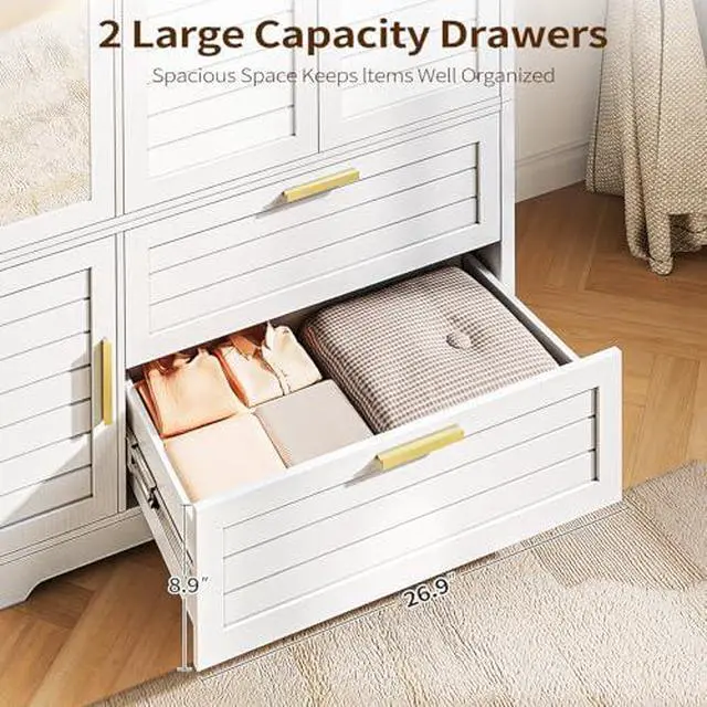 Alt view image 4 of 6 - Armoire Wardrobe Closet with Mirror - 71 Wood Clothing Storage Cabinet, Wardrobe Closet with Doors & 2 Drawers, Freestanding Bedroom Armoires and Wardrobes for Hanging Clothes, 3 Doors, White