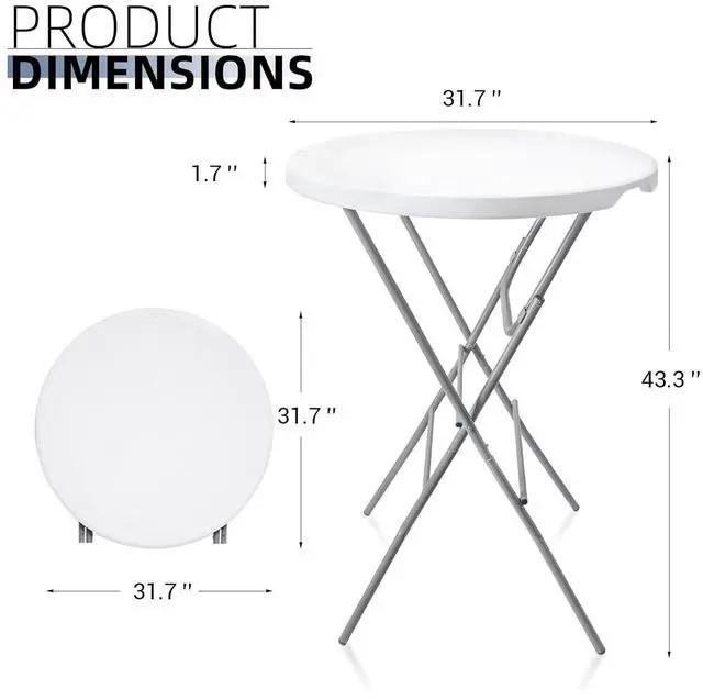 Alt view image 3 of 7 - Byliable 32in Cocktail Table White High Top Folding, Portable Bar Height Folding Table Round with Removable Gray Legs, Indoor Outdoor Banquet for Parties, Commercial, Speech, Dining