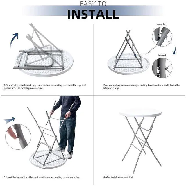 Alt view image 6 of 7 - Byliable 32in Cocktail Table White High Top Folding, Portable Bar Height Folding Table Round with Removable Gray Legs, Indoor Outdoor Banquet for Parties, Commercial, Speech, Dining