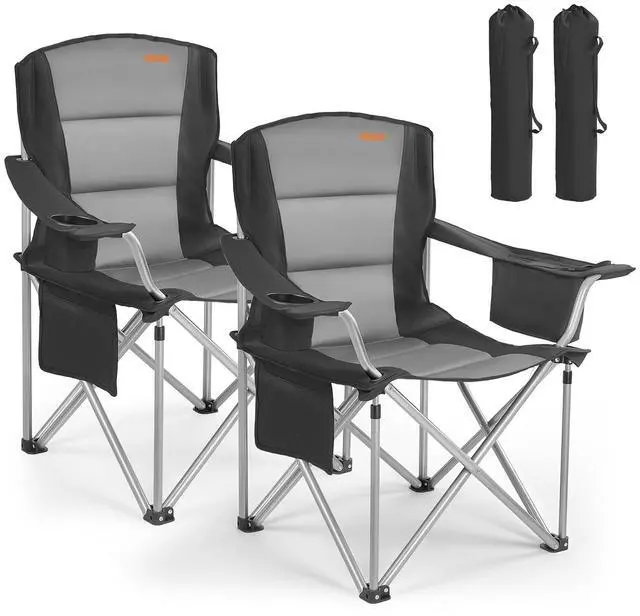 Main image of Oversized Camping Folding Chair, Portable Heavy Duty Outdoor Quad Lumbar Back Padded with Side Pockets, Cup Holder and Cooler Bag for Beach, Lawn, Picnic, Fishing, Backpacking, 2 Pack