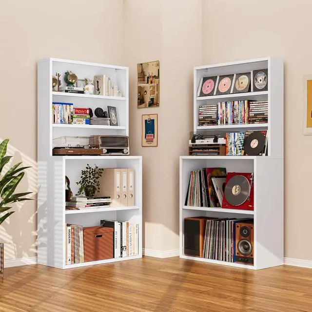 Alt view image 3 of 6 - 5-Tier Metal Record Player Stand, 55" Tall Vinyl Record & CD/DVD Rack, White Media Cabinet CD Storag