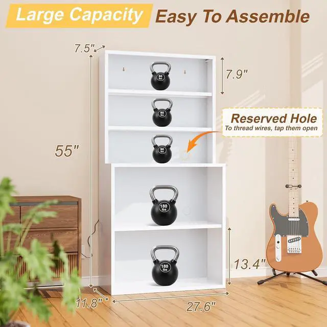Alt view image 2 of 6 - 5-Tier Metal Record Player Stand, 55" Tall Vinyl Record & CD/DVD Rack, White Media Cabinet CD Storag