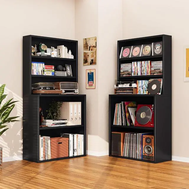 Alt view image 3 of 6 - 5-Tier Metal Record Player Stand, 55" Tall Vinyl Record & CD/DVD Rack, Black Media Cabinet CD Storag