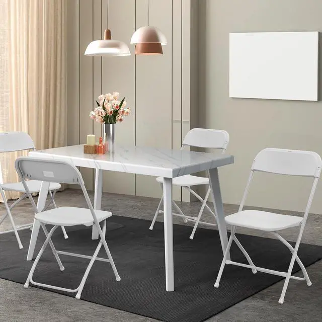 Alt view image 2 of 7 - 4 Pack White Plastic Folding Chair, Indoor Outdoor Portable Stackable Commercial Seat with Steel Frame 350lb. Capacity for Events Office Wedding Party Picnic Kitchen Dining