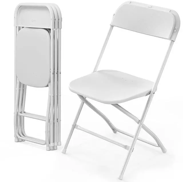 Main image of 4 Pack White Plastic Folding Chair, Indoor Outdoor Portable Stackable Commercial Seat with Steel Frame 350lb. Capacity for Events Office Wedding Party Picnic Kitchen Dining