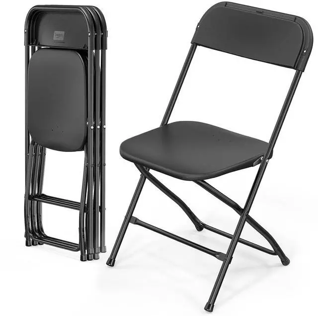 Main image of 4 Pack Black Plastic Folding Chair, Indoor Outdoor Portable Stackable Commercial Seat with Steel Frame 350lb. Capacity for Events Office Wedding Party Picnic Kitchen Dining