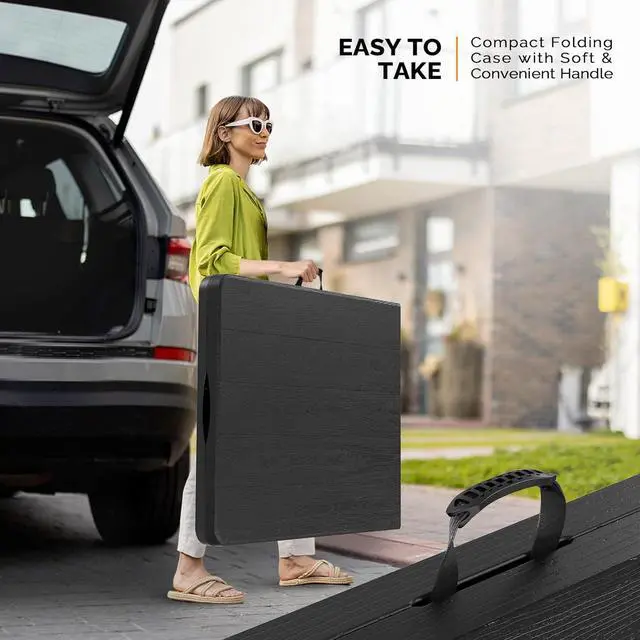 Alt view image 4 of 7 - 6 Foot Plastic Folding Table Portable Long Table for Indoor Outdoor Use Rectangular with Carrying Handle, Tree Patterned HDPE Tabletop, Black