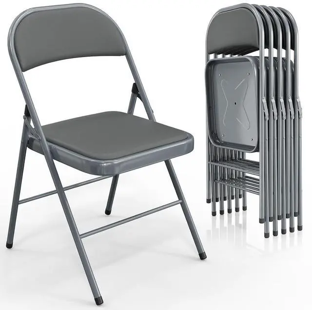Main image of 6 Pack Folding Chairs with Padded Seats, Metal Frame with Pu Leather Seat & Back, Capacity 350 lbs, Gray