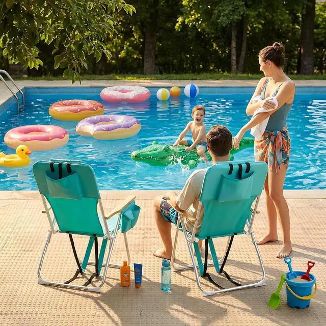 Alt view image 6 of 6 - 17" Tall Beach Chairs for Adults,Aluminum 4-Position Backpack Beach Chair with Wooden Armrests,Folding Lawn Chair for Outdoor, Camping, Patio