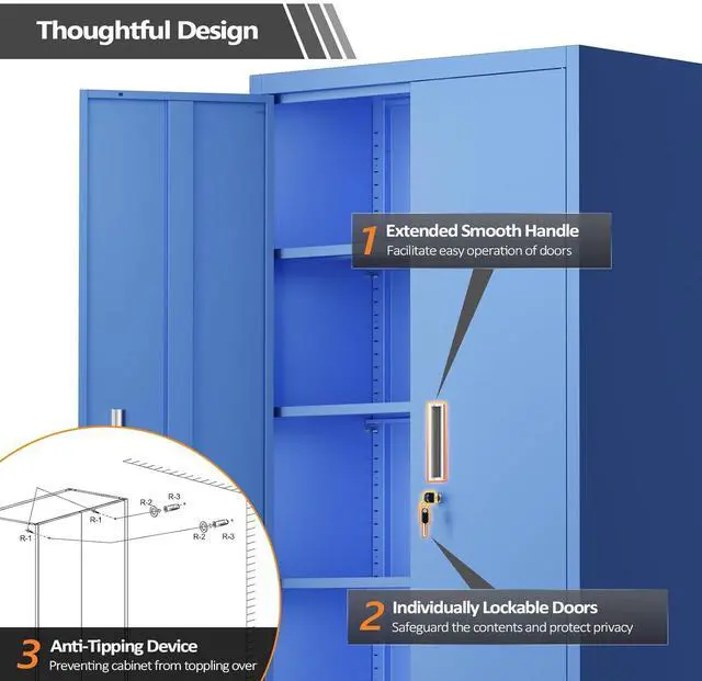 Alt view image 7 of 7 - Rolling Metal Storage Cabinet with Adjustable Shelves, 71'' Tall Garage Storage Cabinet with Wheels, Locking Tool Cabinets for Home Office Garage Gym School (Blue)
