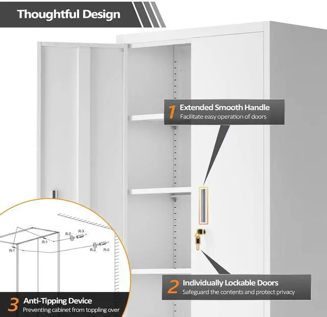 Alt view image 7 of 7 - Rolling Metal Storage Cabinet with Adjustable Shelves, 71'' Tall Garage Storage Cabinet with Wheels, Locking Tool Cabinets for Home Office Garage Gym School (White)
