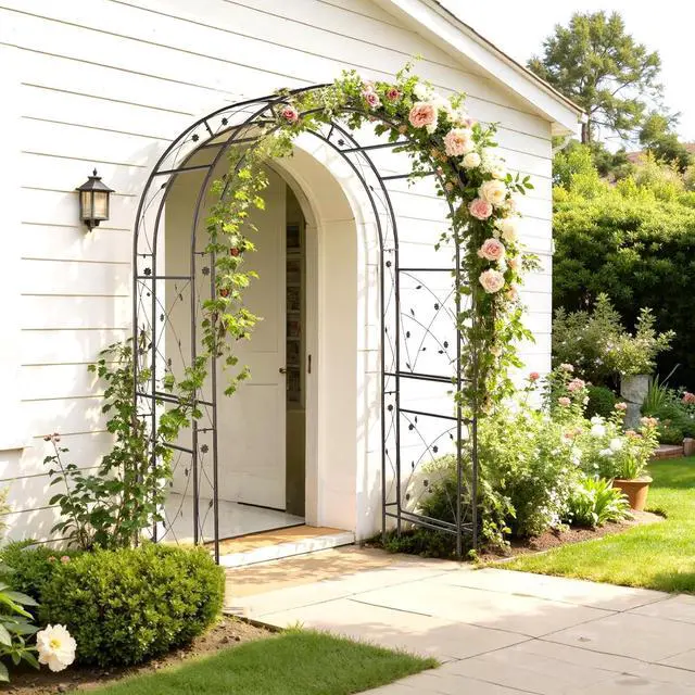 Alt view image 2 of 7 - Garden Arbor, Arch for Wedding Ceremony Party, Christmas Garden Decor Steel Garden Trellis for Plant Climbing, Pergola for Garden, Backyard, Lawn (Arch Top, Bronze)