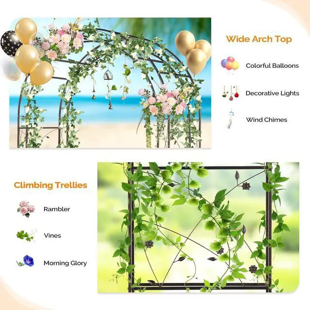 Alt view image 4 of 7 - Garden Arbor, Arch for Wedding Ceremony Party, Christmas Garden Decor Steel Garden Trellis for Plant Climbing, Pergola for Garden, Backyard, Lawn (Arch Top, Bronze)