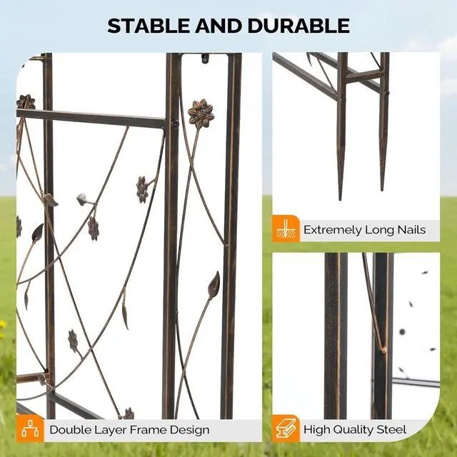 Alt view image 5 of 7 - Garden Arbor, Arch for Wedding Ceremony Party, Christmas Garden Decor Steel Garden Trellis for Plant Climbing, Pergola for Garden, Backyard, Lawn (Arch Top, Bronze)