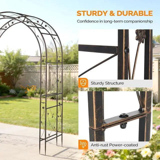 Alt view image 6 of 7 - Garden Arbor, Arch for Wedding Ceremony Party, Christmas Garden Decor Steel Garden Trellis for Plant Climbing, Pergola for Garden, Backyard, Lawn (Arch Top, Bronze)